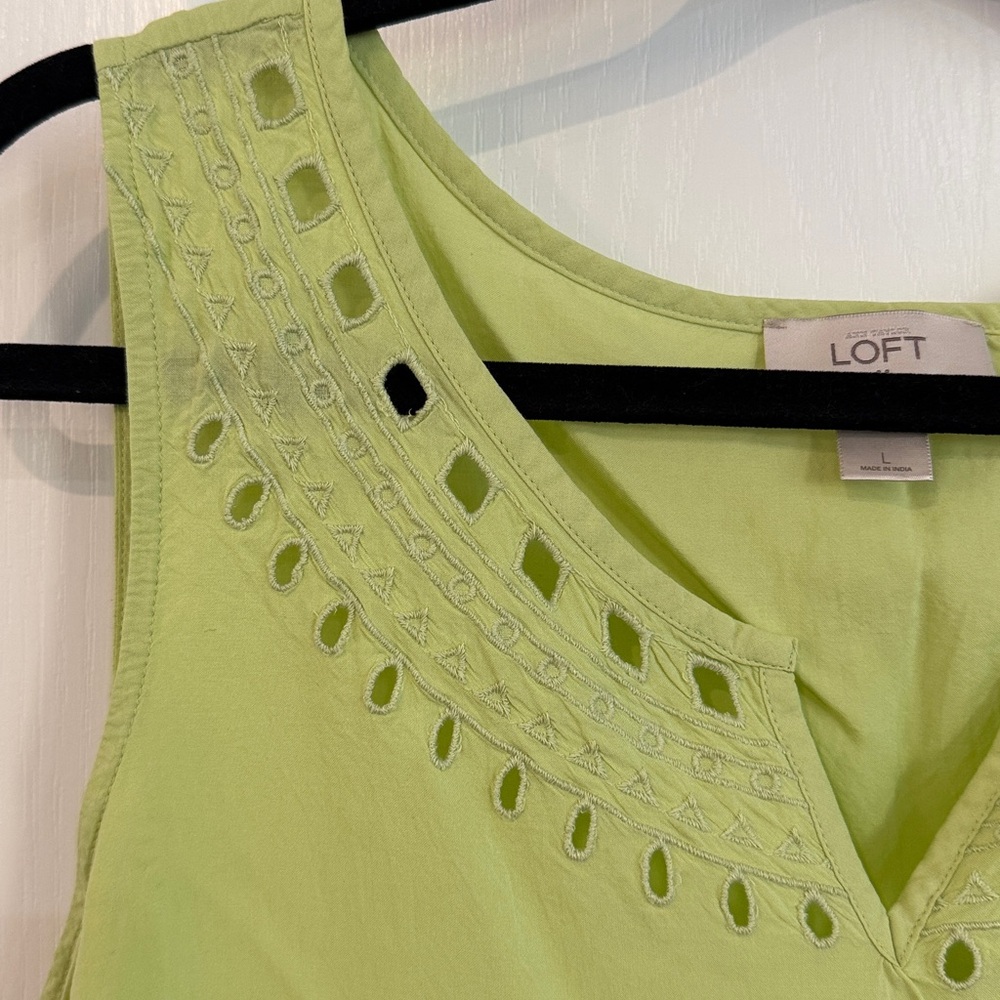 LOFT Lime Green Eyelet Tank Top - Picture 6 of 14